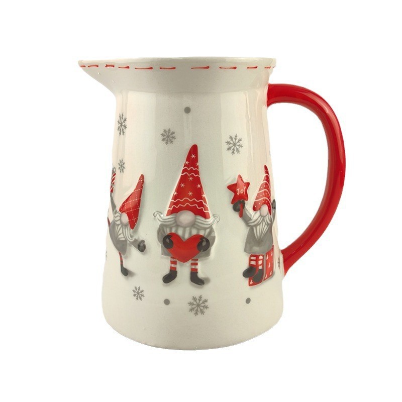 Papá Noel en stock cerámica olla de leche de dibujos animados de alta calidad olla de leche de color de nube blanca olla de pintura de Navidad set gran olla de leche