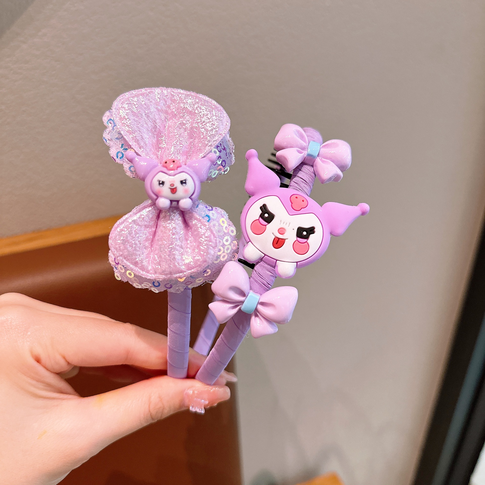 Diadema Kuromi púrpura para niños bebé linda diadema púrpura conjunto de clip de flequillo para niñas accesorios para el cabello