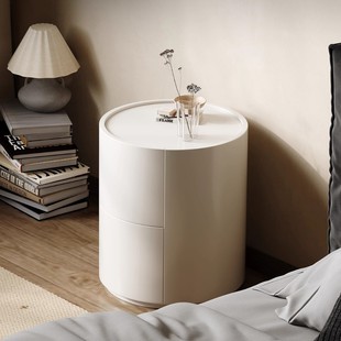 Italian Style Minimalist Solid Wood Bedside Table Designer Bedroom Home Art Storage Large Capacity Art Small Apartment Round Shape