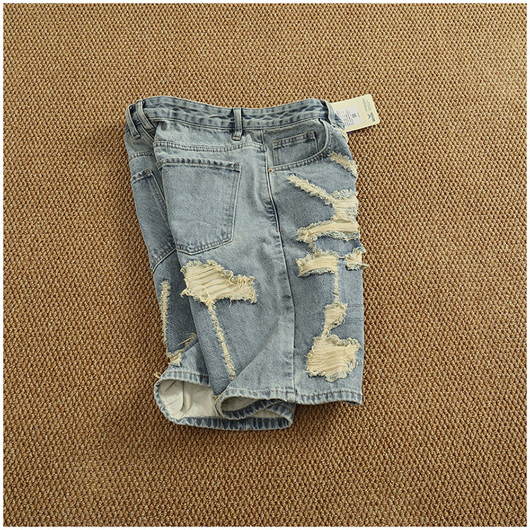 Men's Light Blue Distressed Denim Shorts Relaxed Fit Casual Summer Shorts 5-Inch Inseam_viptrois.com