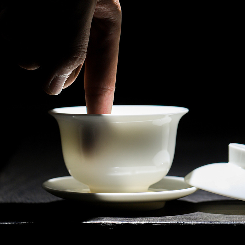 德化白瓷盖碗茶杯茶碗三才盖碗不烫手悬停泡茶碗羊脂玉马蹄盖碗|undefined