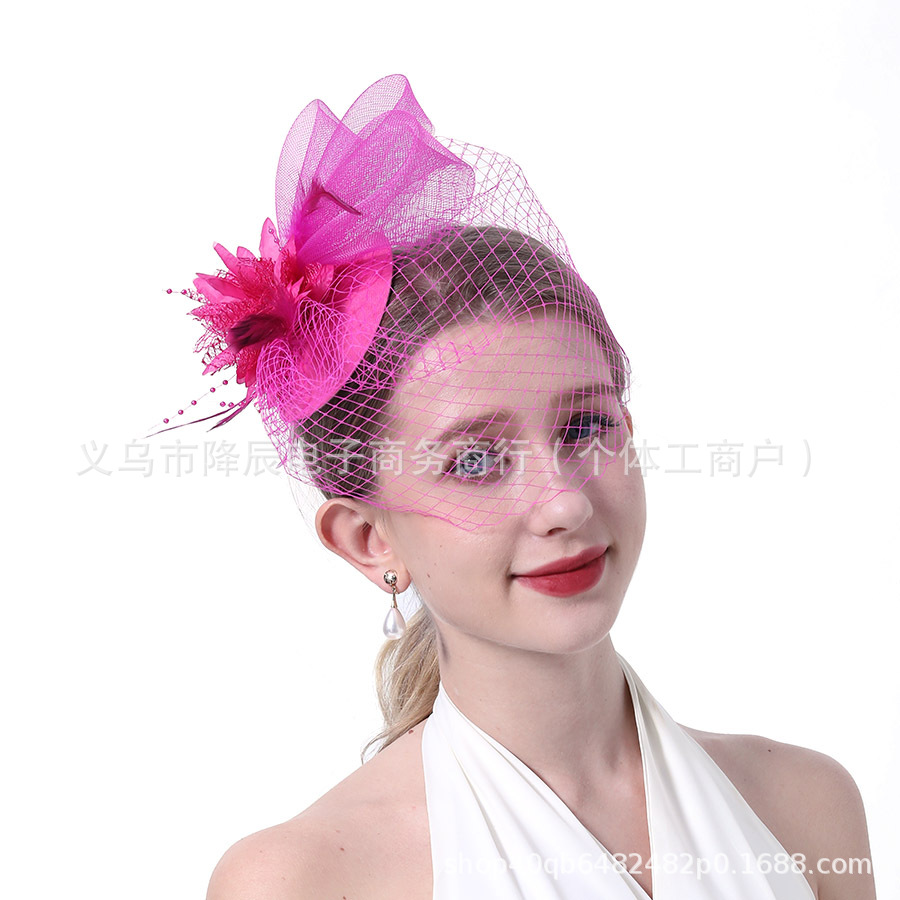 European and American Feather Mesh Headdress Horse Racing Hat Bridal Wedding Tea Party Ball Veil Jewelry Feather Headdress