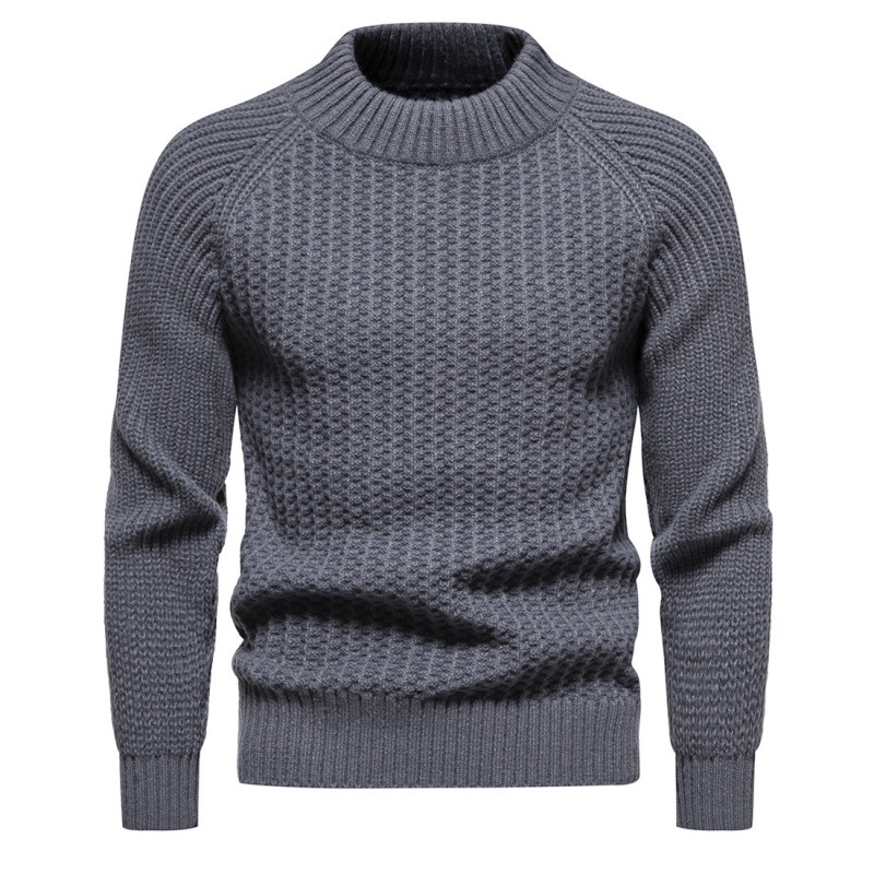 Men's Autumn And Winter New Knitted Sweater, Fashionable And Warm, Solid Round Neck Pullover, Slim Fit Sweater_voghion.com