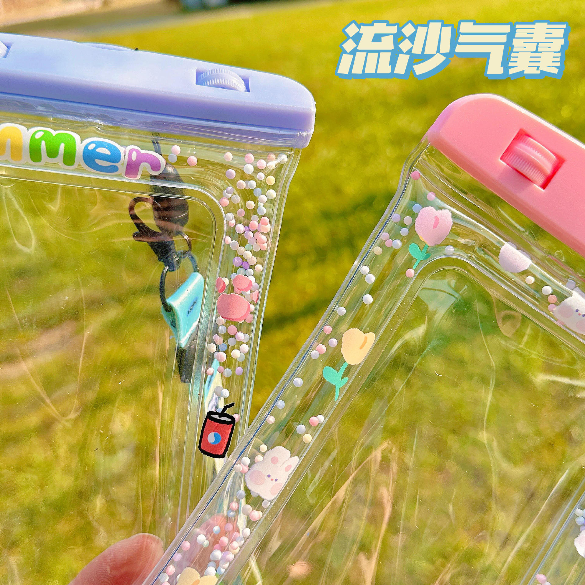 夏季塑料手机可爱卡通透明气囊防水袋流沙防震袋游泳手机挂袋子详情15