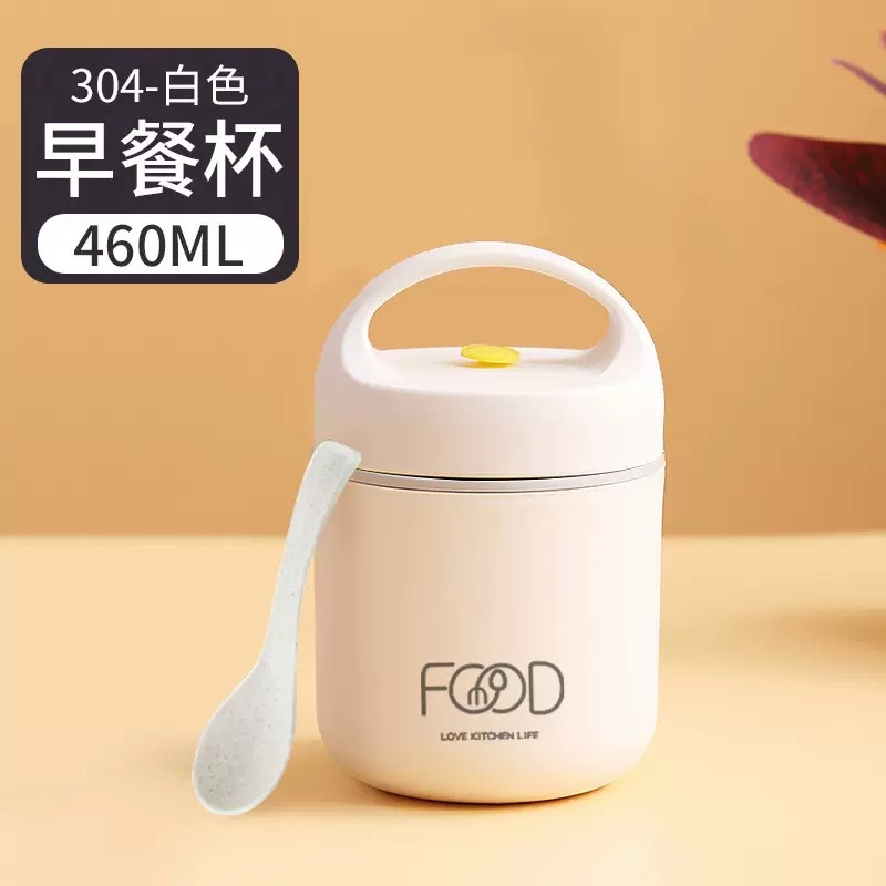 Taza de vacío de acero inoxidable mini taza de desayuno al aire libre portátil de doble capa mango sellado con tapa hogar taza de sopa fresca