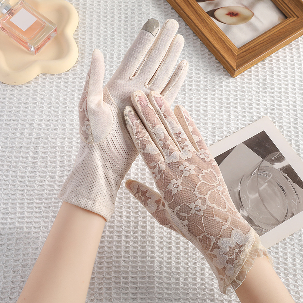Guantes de encaje de verano antideslizante pantalla táctil de dedo completo para conducir al aire libre guantes de hielo anti-UV