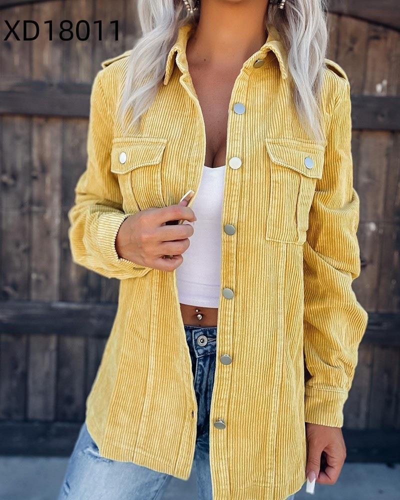 Women's Corduroy Jacket Shirt Style Solid Colour Coat For Women_voghion.com