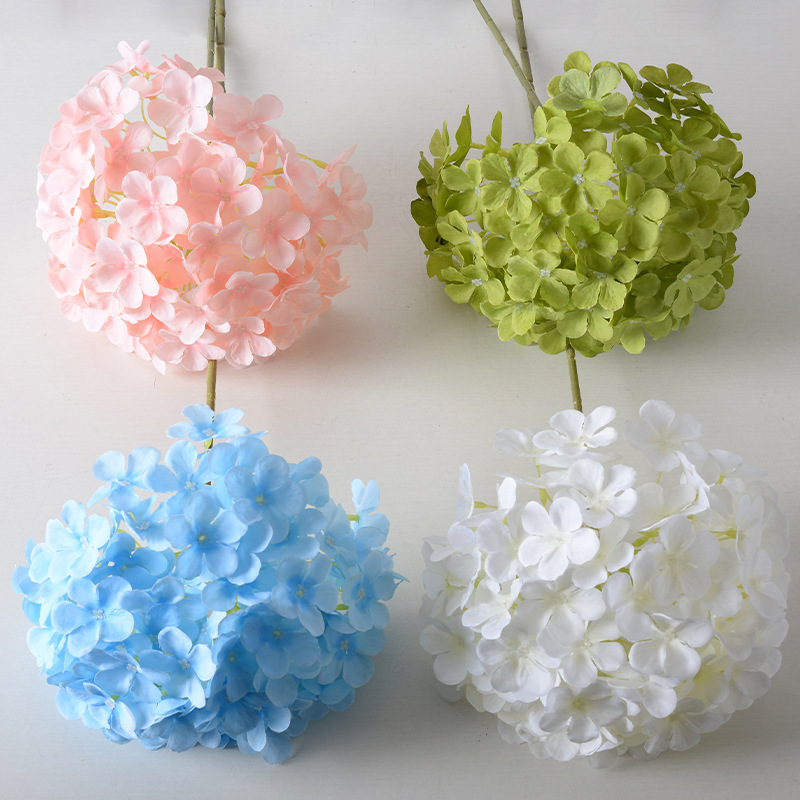 Piruleta de boda de hortensias de simulación, sentido avanzado, hortensias, auditorio de bodas, hileras de flores falsas, arreglo de pared de flores, hileras de flores