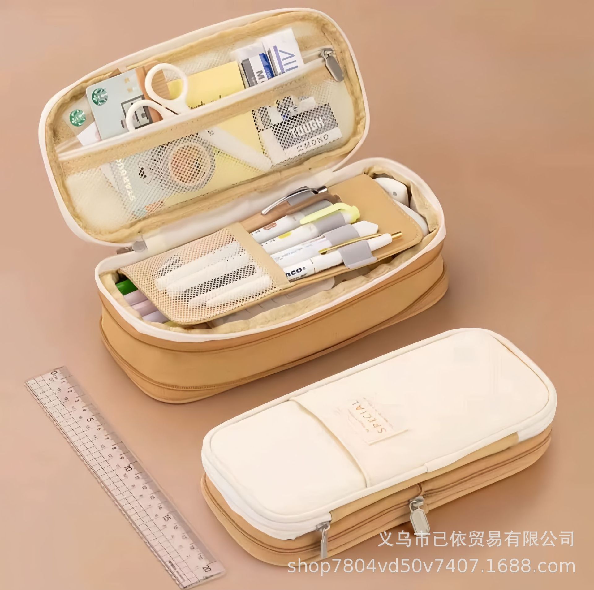 Bolsa de bolígrafo de gran capacidad para estudiantes de primaria simple serie de macarón bolsas de bolígrafo de separación multicapa multifuncional caja de papelería de alto valor facial