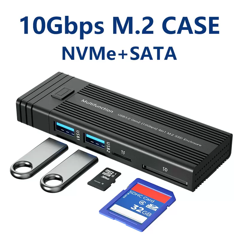 M2固态硬盘盒子nvme读卡器USB HUB外置接m2 SSD移动硬盘盒拓展坞