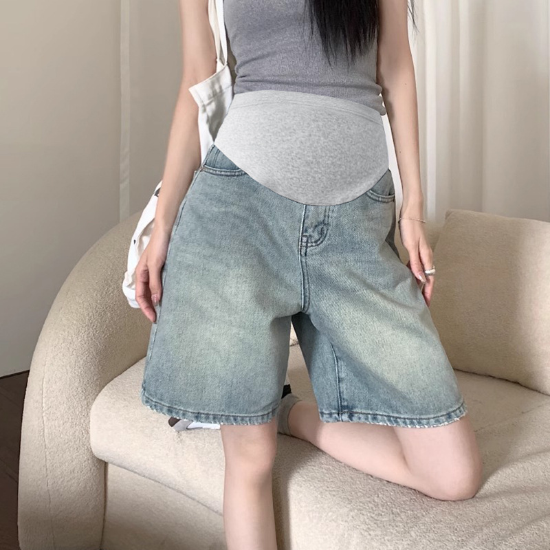 In-Stock 2025 New Maternity Jeans Belly Support Denim Shorts Fashion Slim Fit Five-Point Jeans Outerwear Shorts