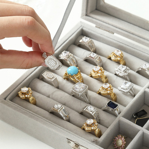 Large-capacity velvet jewelry box, new ring necklace, earrings, earrings storage box, high-end finishing box, dust-proof box