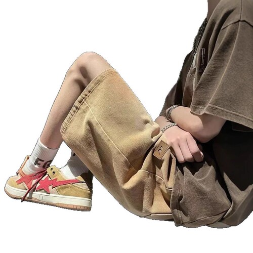 Men's trendy American denim shorts, 2025 summer new arrivals, thin design, niche, loose fit, large size, five-pocket style