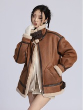 皮毛一体外套女新款机车服风羊羔绒帅气秋冬季麂皮绒洋气