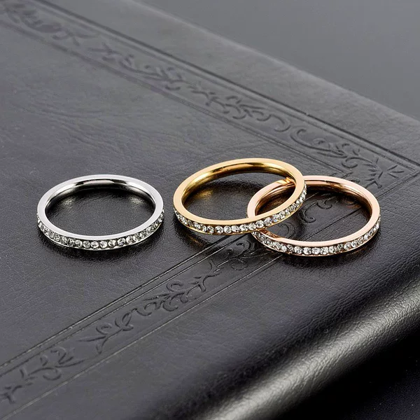 European and American Cross-Border Popular 2mm Titanium Steel Diamond Ring Women's High-End Niche Ins Simple Couple Ring Hand Jewelry