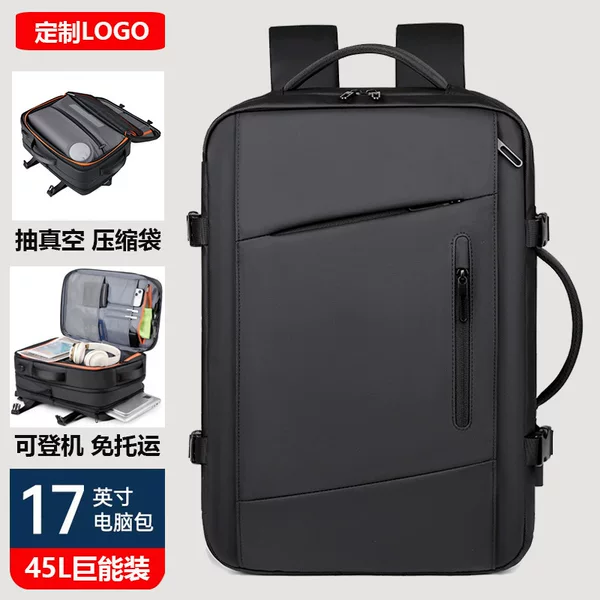 18inch Large-Capacity Backpack for Men, High-End Leather Business Expansion Backpack, Vacuum Compression Storage Bag, School Bag