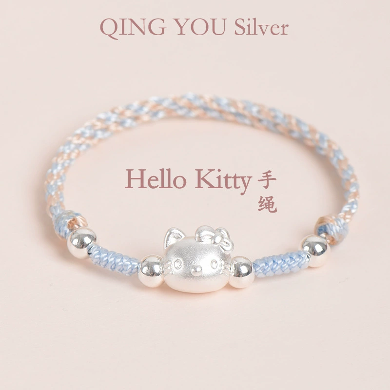 Hello Kitty, плетёный детский серебряный браслет ручной работы для друзей, для младших школьников, серебро 925 пробы, подарок на день рождения