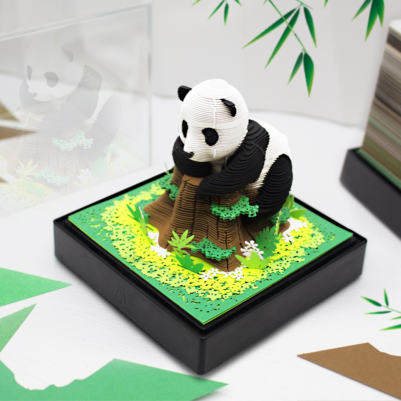 2024 Venta caliente transfronteriza 3D papel tridimensional tallado Bloc de notas triturado tesoro nacional panda gigante titular de la pluma Regalo de Cumpleaños creativo