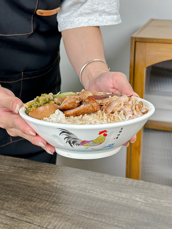 Ceramic Chinese-Style Trendy White Porcelain Chicken Bowl Instant Noodle Bowl Trumpet Conical Bowl Ramen Bowl Household Large Chicken Soup Bowl