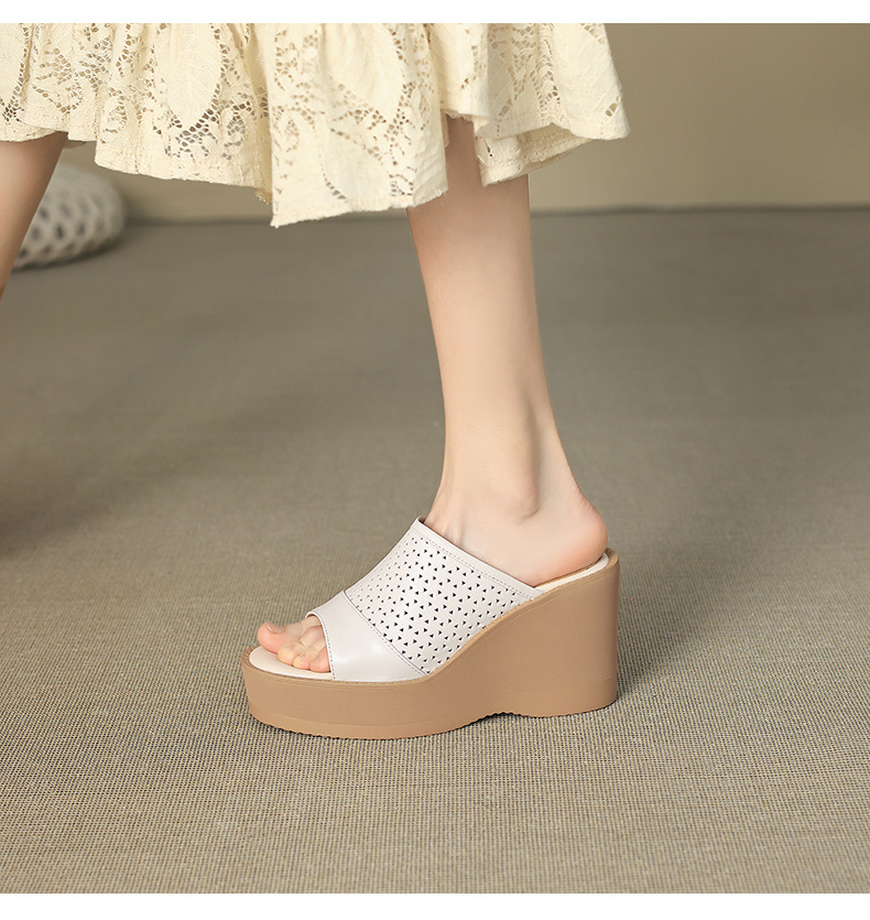 Dép sandal nữ quai chữ V đế xuồng cao gót 9 cm, phối váy dạo phố — màu trắng ngà, màu mơ chi tiết 12