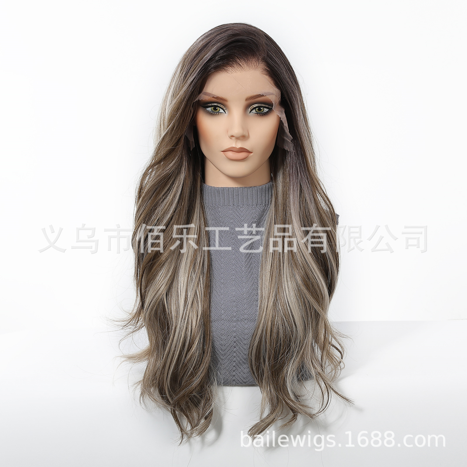 Gran área de encaje 13 * 6 pelucas de cabello de mujer cubierta de cabello marrón teñido gradiente rizos largos Europeos y estadounidenses venta caliente de encaje de peluca