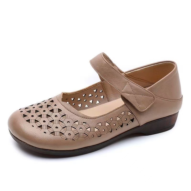 Velcro sandalias de tendón de toro transpirable antideslizante de mediana edad madre zapatos de mujer suave antideslizante hueco zapatos agujeros