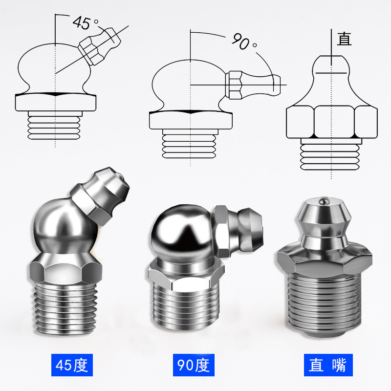 Boquilla de mantequilla de acero inoxidable 304 a través de la boquilla de inyección de aceite de rosca macho estándar nacional 45 grados M6M8M10M12
