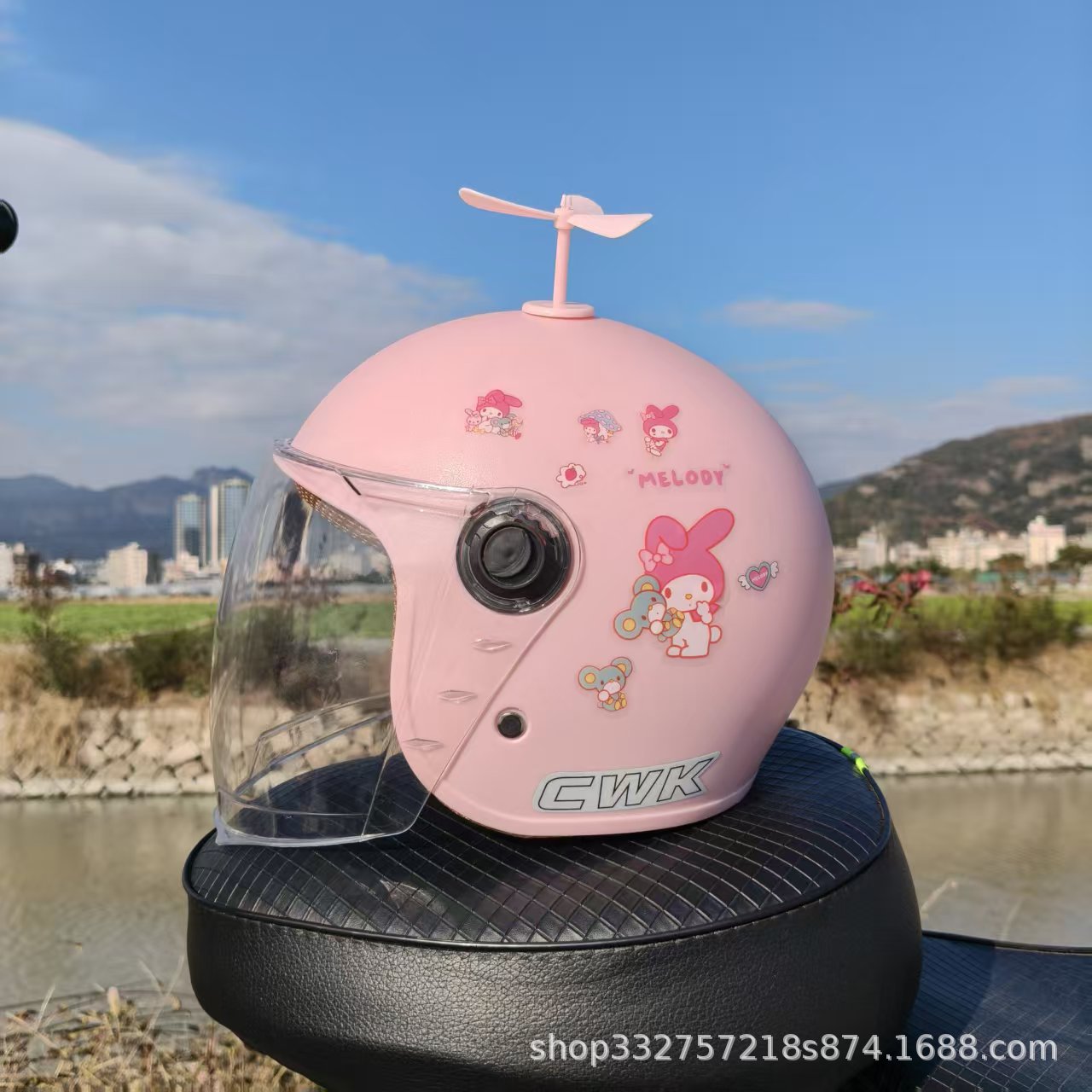 1-12 Years | Motuoche Motosiklet kaskı (dəbilqə) - peach-pink-melody-hd-long-visor-pink-windmill-1-5-years-old-toddler-winter-helmet