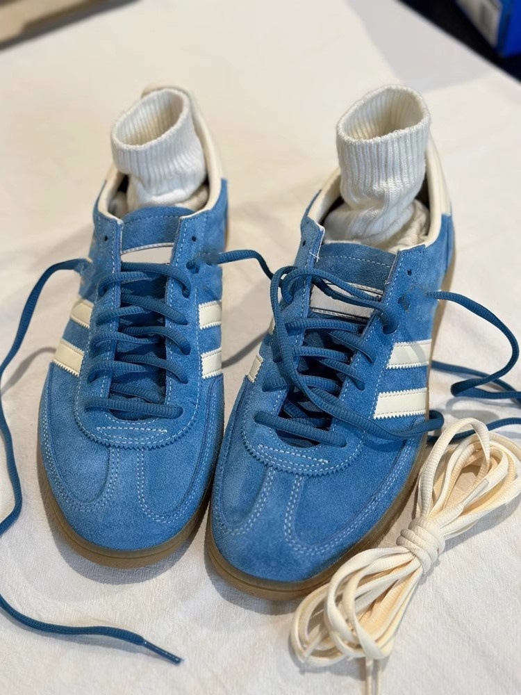 Blue classic German training round toe lace up casual sports versatile flat bottomed Forrest Gump shoes_voghion.com