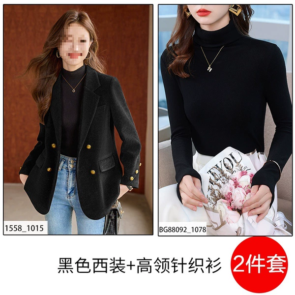 Black colored classic suit jacket, knitted sweater