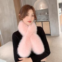 韩国新款毛毛交叉围巾秋冬皮草毛领子仿狐狸兔毛学院风保暖甜美