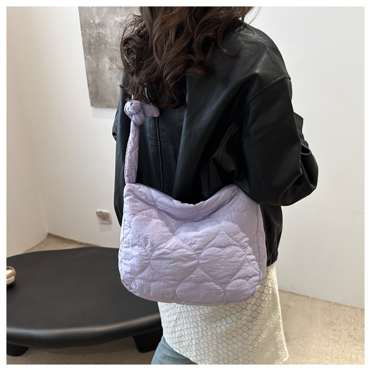 Polyester Lining Material Zipper Closure Type Women's Down Cloth Solid Color Streetwear Square Zipper Crossbody Bag