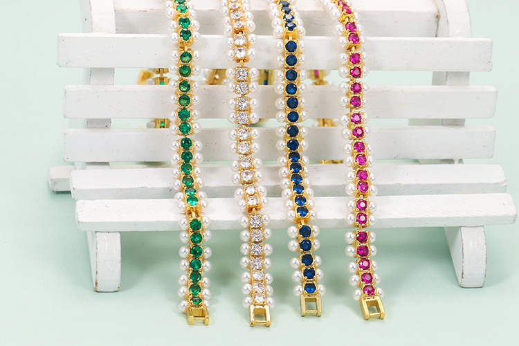 Solid Color Pattern Fashion Solid Color Copper Plating Inlay Pearl Zircon Bracelets 1 Piece
