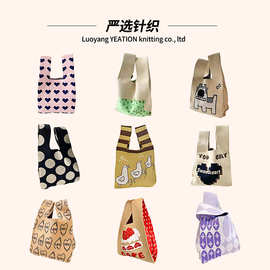 新款节日礼品 韩系ins少女卡通针织手提包百搭水桶包手拎包托特包