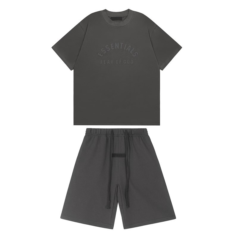 FOG de doble línea ESSENTIALS letras de silicona estéreo flocado de manga corta pantalones cortos deportivos casuales de la calle para hombres y mujeres de moda