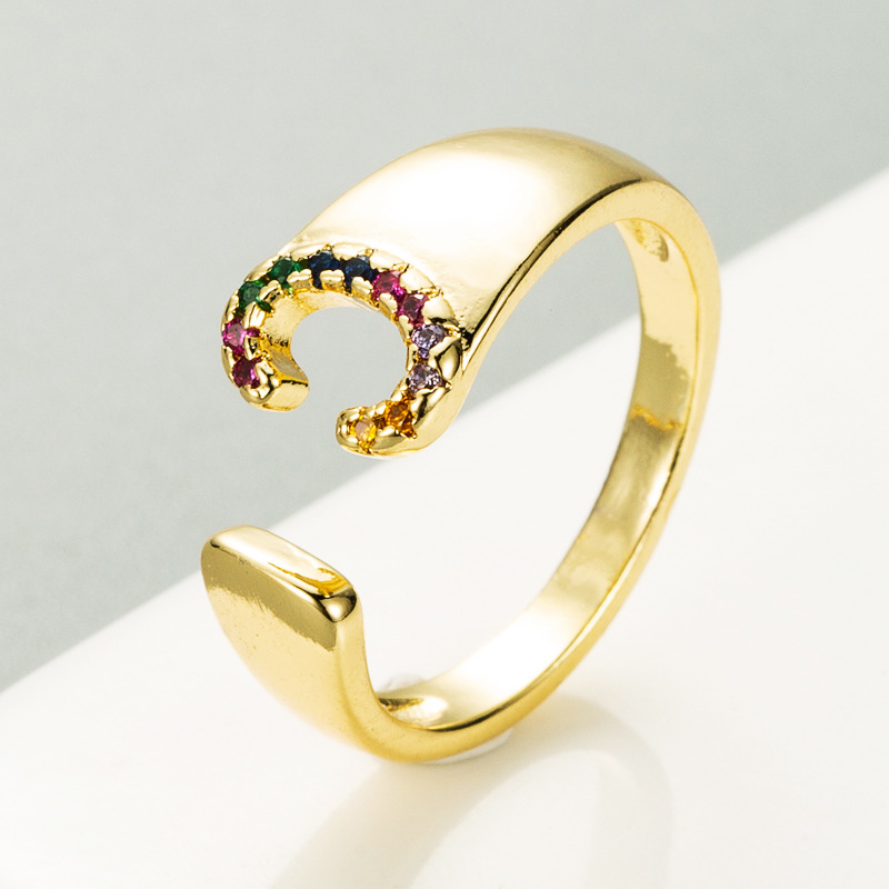 European And American Ring 26 English Letter Copper Gold-plated Inlaid Zircon Ring Opening Adjustable display picture 25