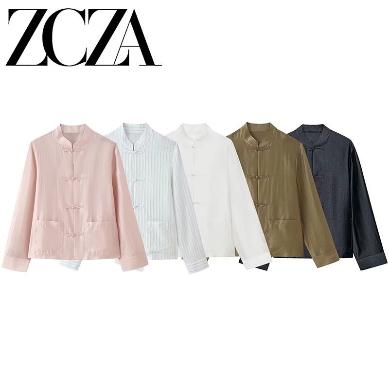 Zcza Self-Made European and American Style New Women's Fashion Versatile Cross-Border Wholesale Satin Knot Button Shirt