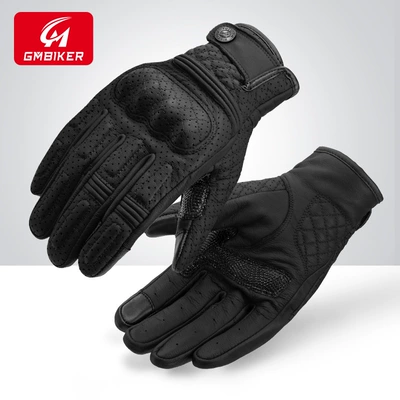 Motorcycle Gloves, Windproof, Warm, Genuine Leather, Anti-Fall, Racing, Motorcycle Rider Equipment, Men's and Women's Retro Autumn and Winter (Motorcycle Safety Supplies) - 305-black-breathable-model-imported-sheepskin-soft-and-comfortable-s