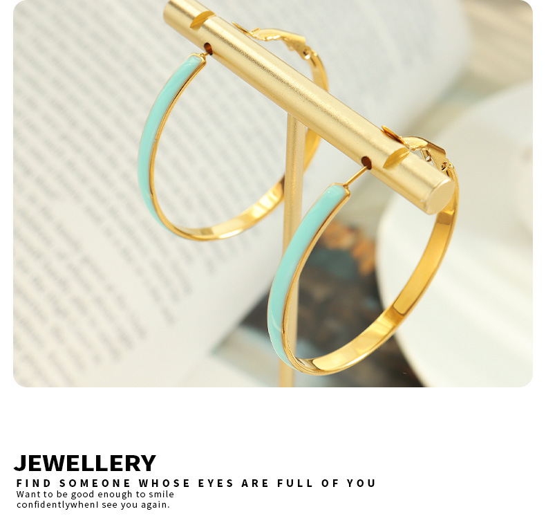 Fashion Circle Titanium Steel Enamel Hoop Earrings 1 Pair