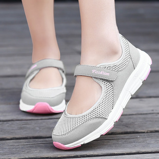 (New) Autumn New Trendy Fashion Mom Casual Shoes Cross-Border Large Size Breathable Lightweight Pure Color Mesh Shoes for Women