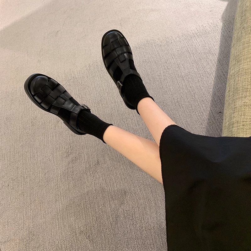 [Sheii Su Yinyin] artefacto feo ~ Sandalias romanas de plataforma de cuero tejido de moda casual zapatos de mujer de verano