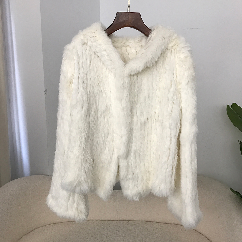 Abbigliamento da donna Nuovo autunno e inverno Criptato ispessito fatto a mano a doppia faccia tessuto con cappuccio corto in pelliccia di coniglio per le donne stile giovane_voghion.com