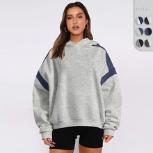 亚马逊2025新款撞色落肩高端女装欧美棒球服潮牌帽衫连帽卫衣外套