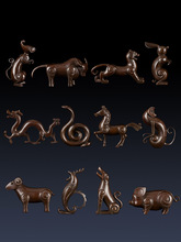 純銅十二生肖擺件創意12生肖工藝品鼠牛虎兔龍蛇馬羊猴雞狗豬
