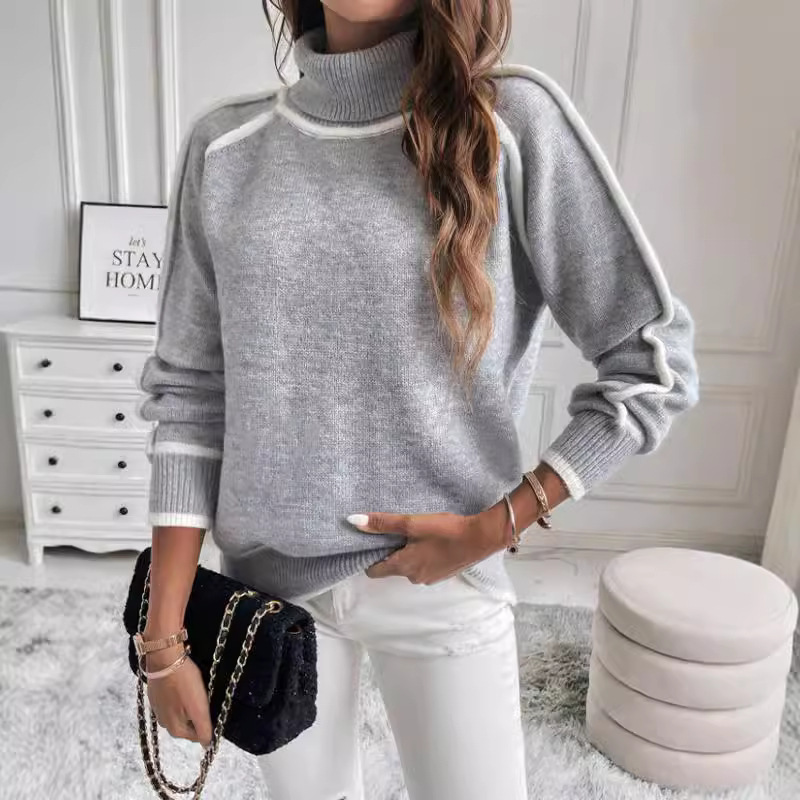 Amazon Cross-Border Autumn and Winter Sweater Women's Pullover Long-Sleeved Turtleneck Top Solid Color Loose Casual Versatile Sweater