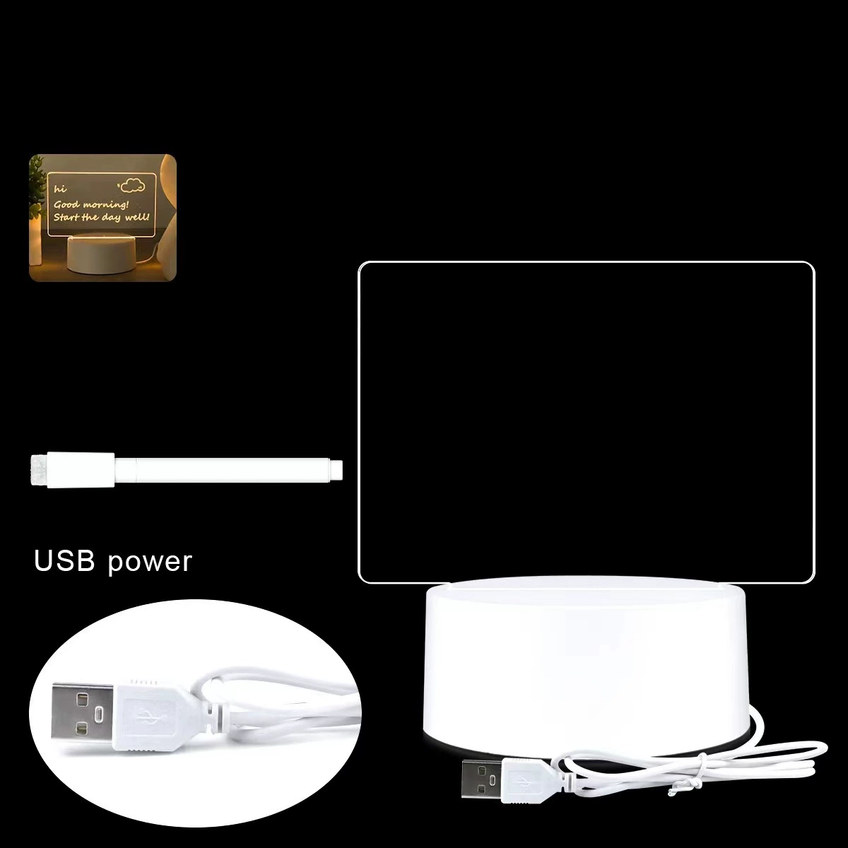 Acrylic 3D night light, USB/touch control, rectangular/vertical/round panels, 12.5×5×17 cm