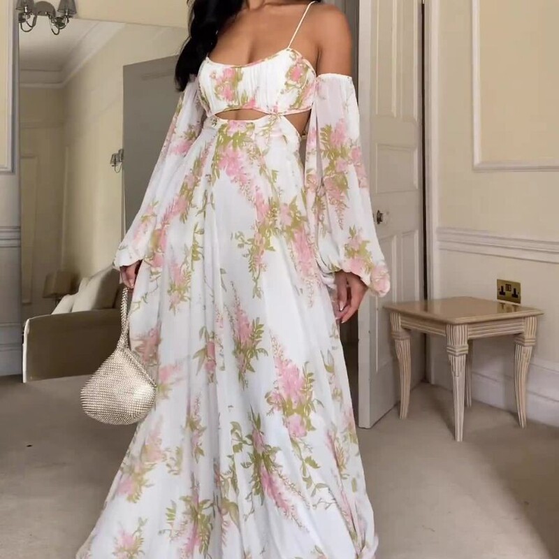 2024 Summer Europe and America Amazon Cross-border Foreign Trade New French Printed Home Sexy Backless Sling Dress