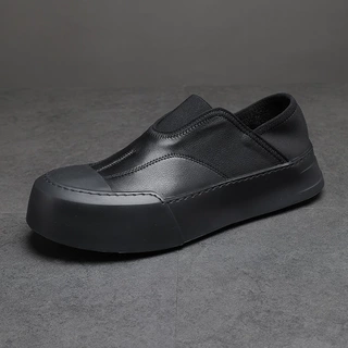 时尚小白鞋男厚底舒适不累脚乐福鞋真皮一脚蹬懒人鞋轻奢百搭板鞋