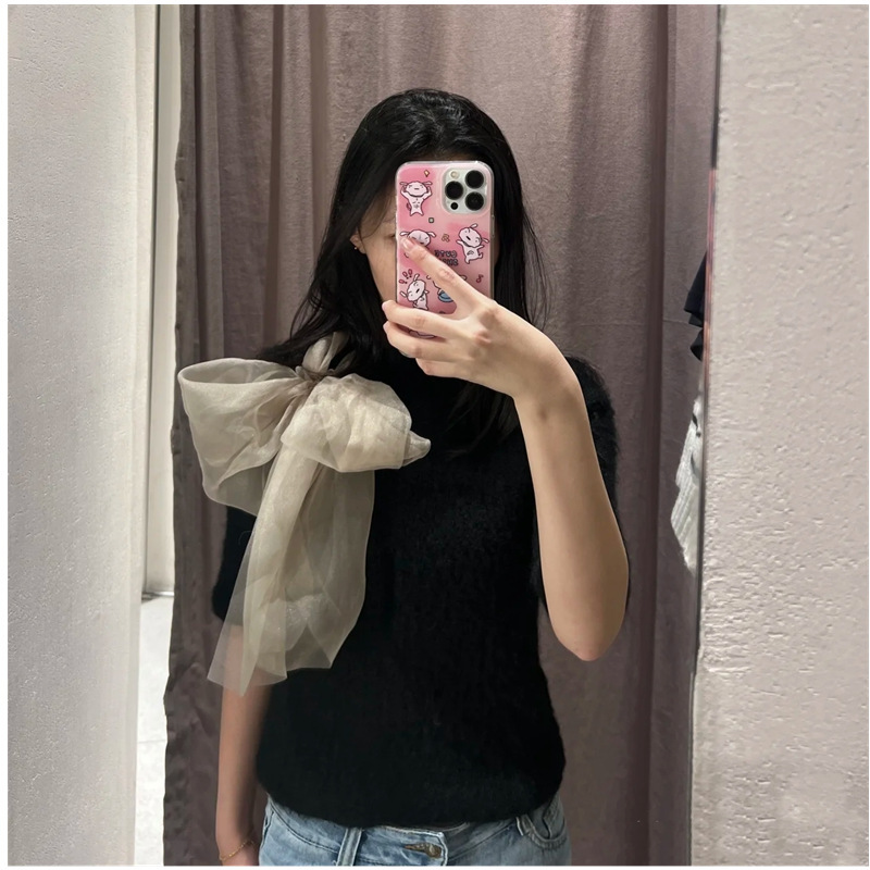 Foreign Trade 2024 Autumn and Winter ZA Series Sweet and Comfortable Transparent Hard Yarn Bow Sweater Top 2756127 Foreign Trade 2024 Autumn and Winter ZA Series Sweet and Comfortable Transparent Hard Yarn Bow Sweater Top 2756127