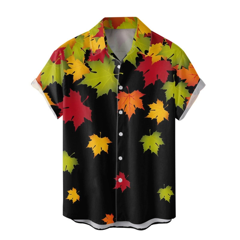 AliExpress трансграничная мужская гавайская рубашка с коротким рукавом, кардиган с лацканами, универсальная одежда с 3D принтом кленового листа, оптовая продажа.